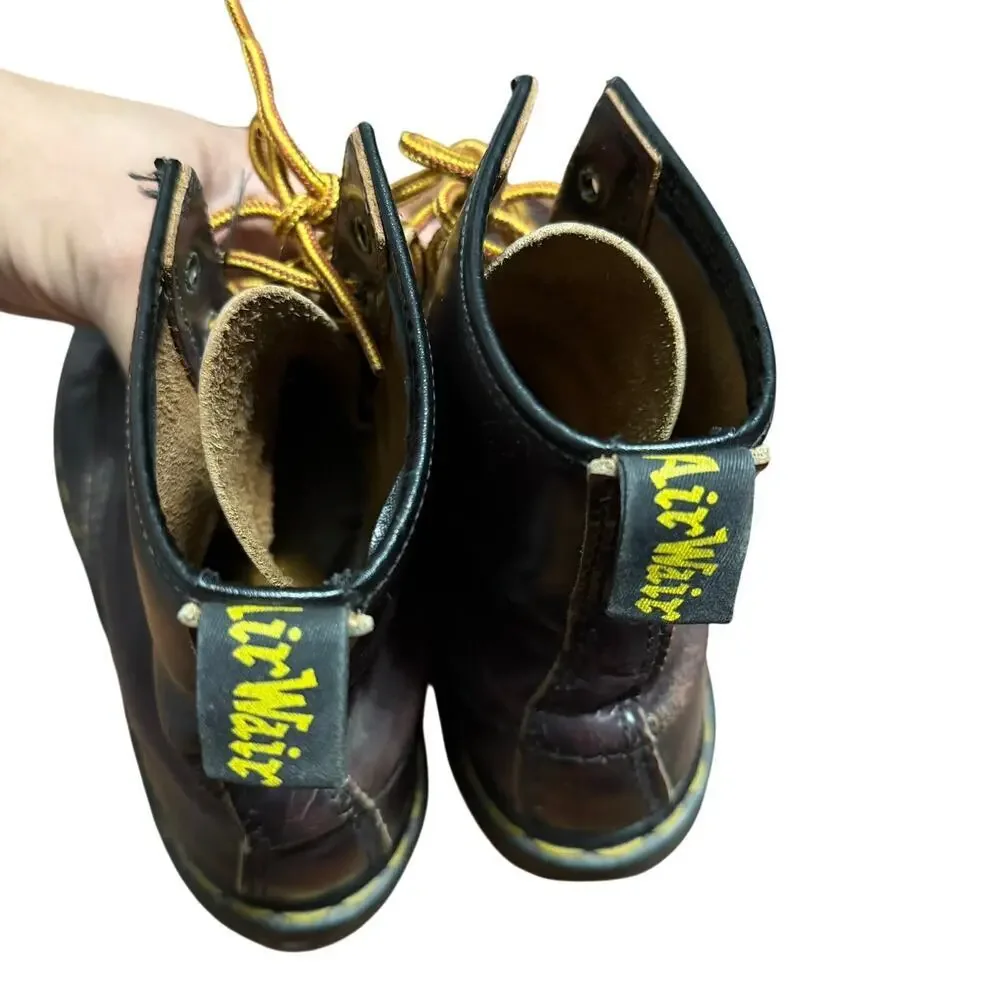 Vintage Dr Martens Burgundy Red Distressed Leather Boots Size 5